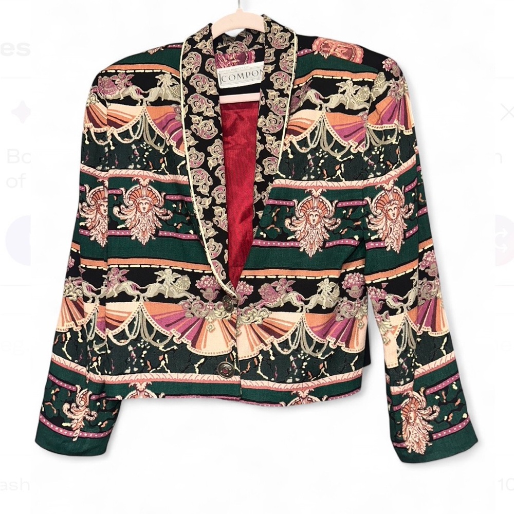 Vintage Componix Baroque Tapestry Blazer Set with Statement Clip-On Earrings
